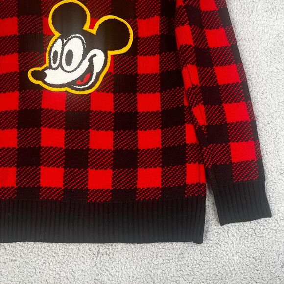 Mickey Mouse Cardigan Sweater Womens Small Red Buffalo Plaid Disney Forever 21 - Picture 2 of 11